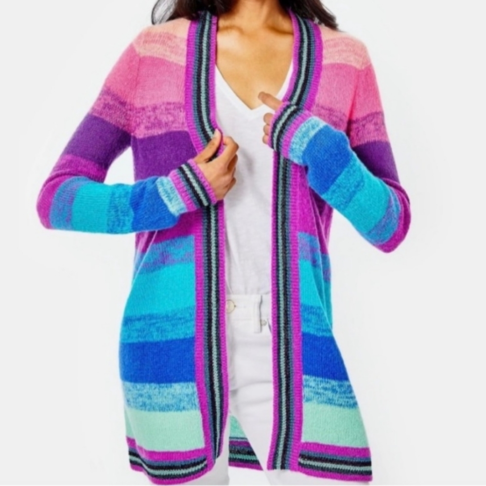 Lilly Pulitzer Aubrienna Ombre Sunset Stripe Cardigan Size Small
